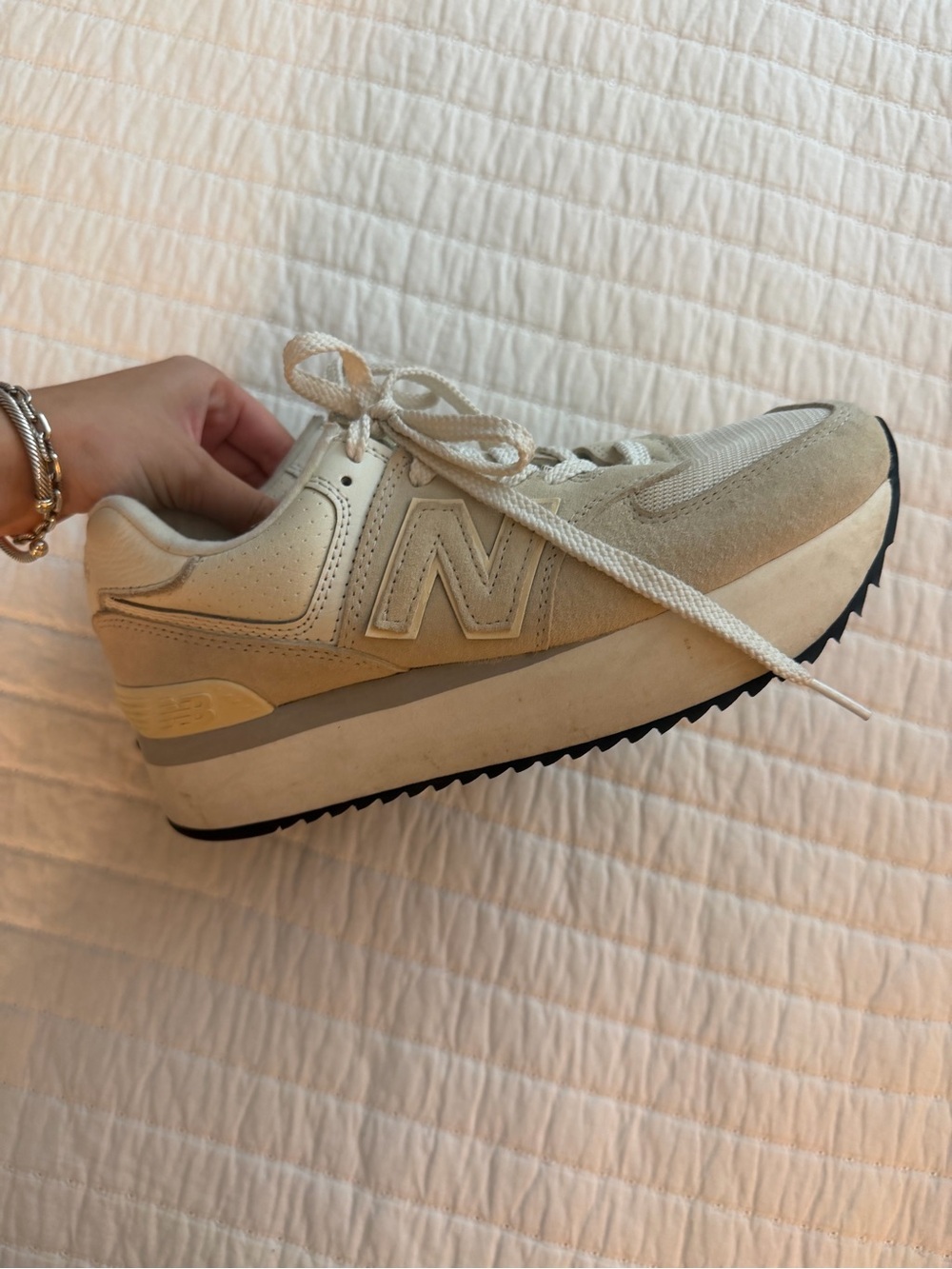 New Balance Women's Cream and White Platform Sneaker